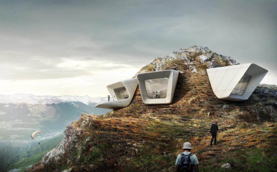 Unikátní futuristické muzeum na špici hory v Dolomitech