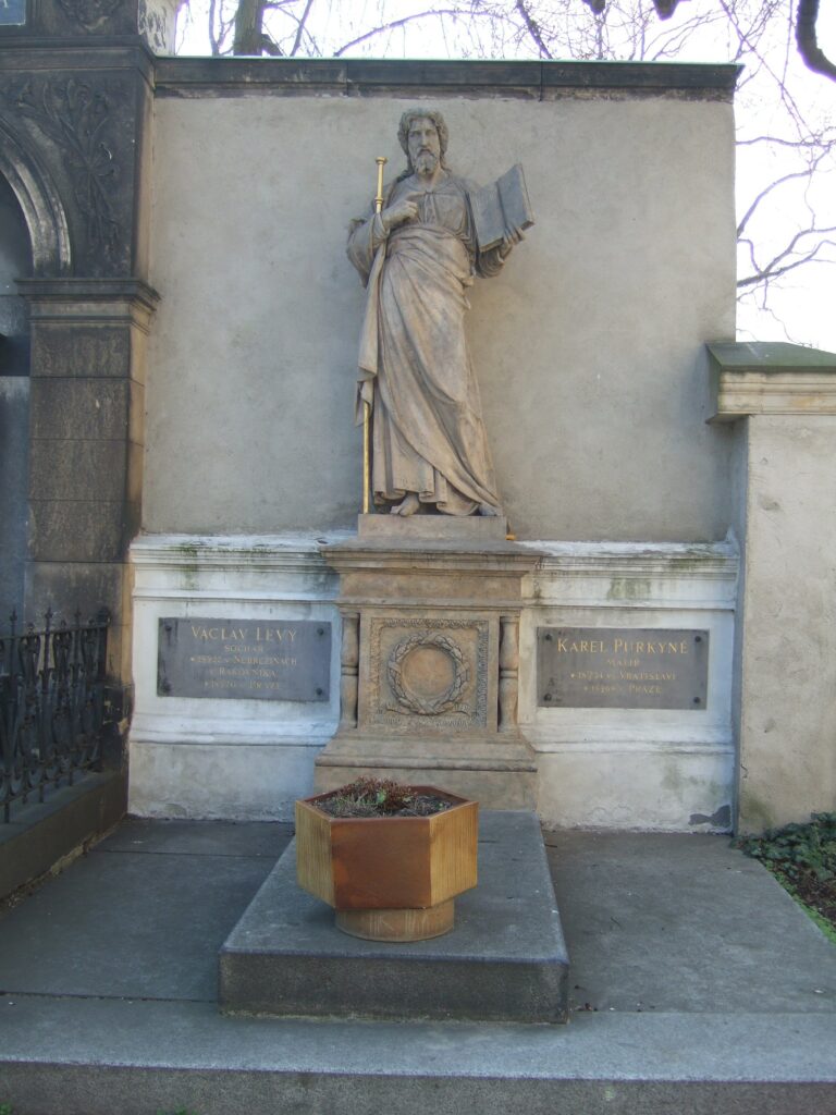 Na hrob svého přítele, malíře Karla Purkyně, který zemřel tři roky před ním, a vedle něhož posléze spočinul i sám sochař, vytvořil Václav Levý sochu sv. Jakuba.