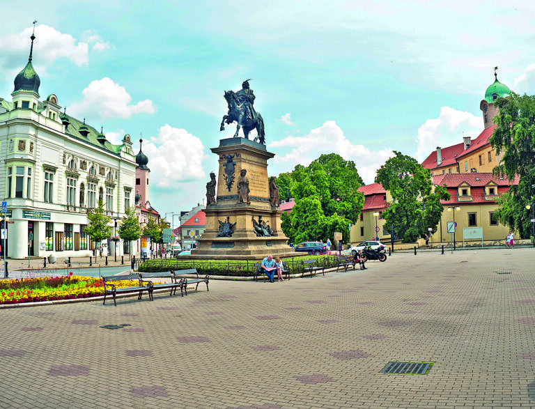July 20th 2020, Podebrady, Czechia. Square of King George of Podebrady with his equestrian statue
